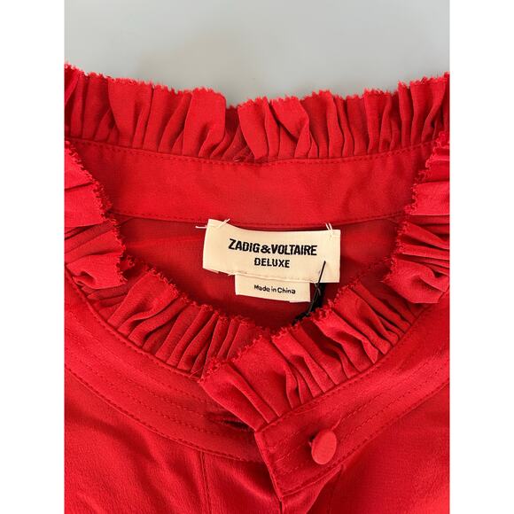 Zadig & Voltaire NWT Deluxe Taccora silk blouse red size S ruffles - Picture 6 of 13